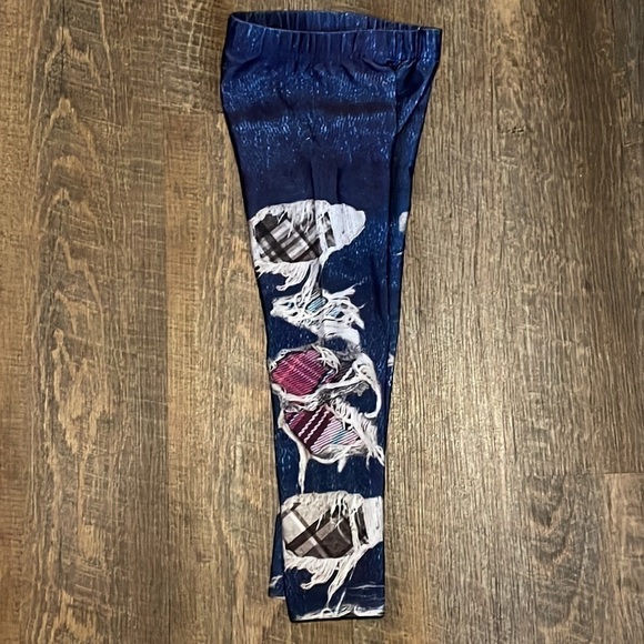 Terez Girl’s Leggings Denim/Distressed Fabric Print Size Small - Picture 3 of 6